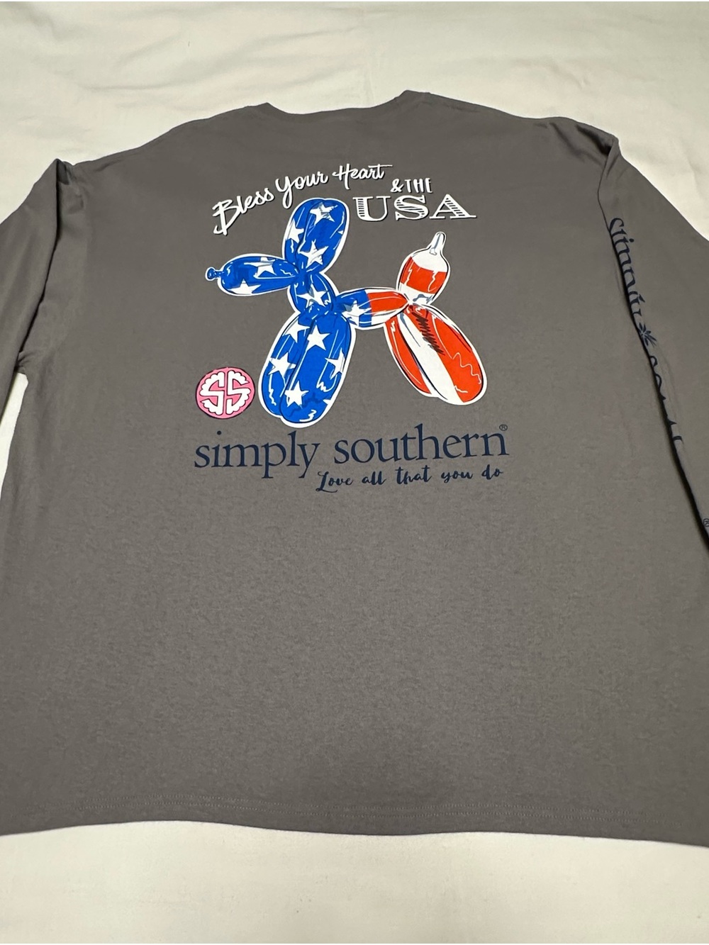 Simply Southern Women’s Gray Long Sleeve Shirt - USA Balloon Dog Graphic Tee